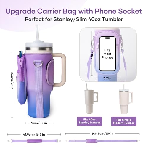 linmaya Water Bottle Carrier Bag with Phone Pocket for Stanley Cup 40/30oz,Insulated Neoprene Water Bottle Holder Cross-boday Bag with Adjustable Shoulder & Handheld Strap Stanley Cup Accessories - Image 3