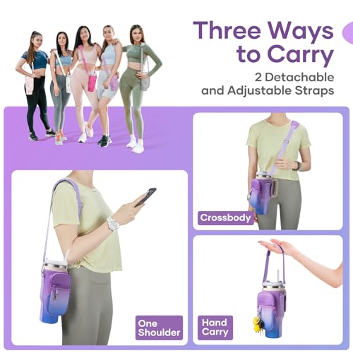 linmaya Water Bottle Carrier Bag with Phone Pocket for Stanley Cup 40/30oz,Insulated Neoprene Water Bottle Holder Cross-boday Bag with Adjustable Shoulder & Handheld Strap Stanley Cup Accessories - Image 2