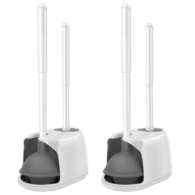 TOILET BRUSH AND PLUNGER SET 2 PACKS TOILET PLUNGERS FOR BATHROOM HEAVY DUTY TOILET BOWL BRUSH AND HOLDER HIDDEN TOILET PLUNGER AND BRUSH SET FOR DEEPLY CLEANING WHITE