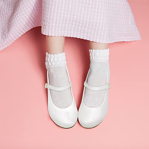 MIXIN Girls Mary Jane Dress Shoes - Princess Ballerina Flats Low Heels for School Party Wedding, Back to School Shoes for Girls (4 Big Kid, Elegant White, Numeric_4) - Image 2