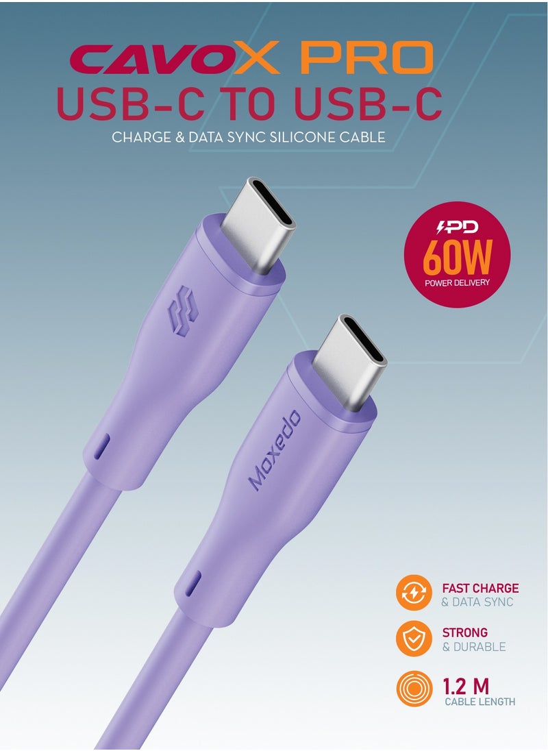 Moxedo Moxedo Cavo X Pro USB-C to USB-C Silicone Cable 60W PD Fast Charge and Data Sync Compatible for iPhone15/ MacBook Pro 2020/ iPad Pro 2020/ iPad Air 4/ Samsung Galaxy S23+/S23 Ultra (Purple 1.2m)  - Image 5