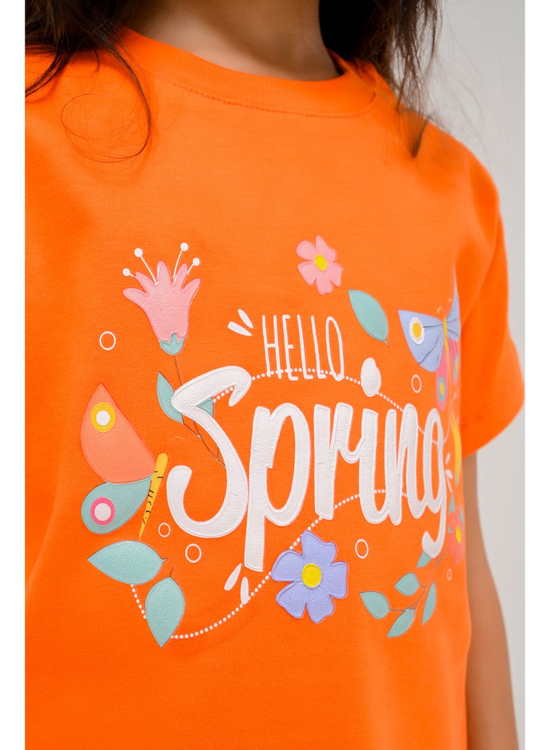 تي شيرت بناتي بطبعة Hello Spring - بأكمام قصيرة - Image 4