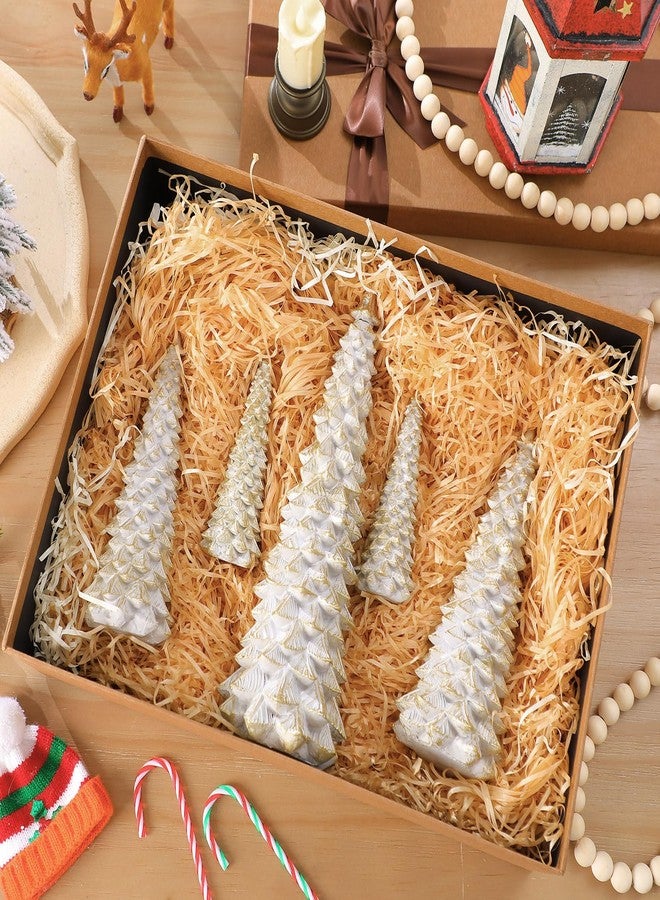 Threehoney 5 Pcs White Gold Christmas Tree Figurines 11''/ 8.6''/ 7''/4.7'' Glittered Christmas Trees Resin Stone Xmas Holiday Figurines Xmas Desk Decor Centerpieces for Tabletop Decorations - Image 3