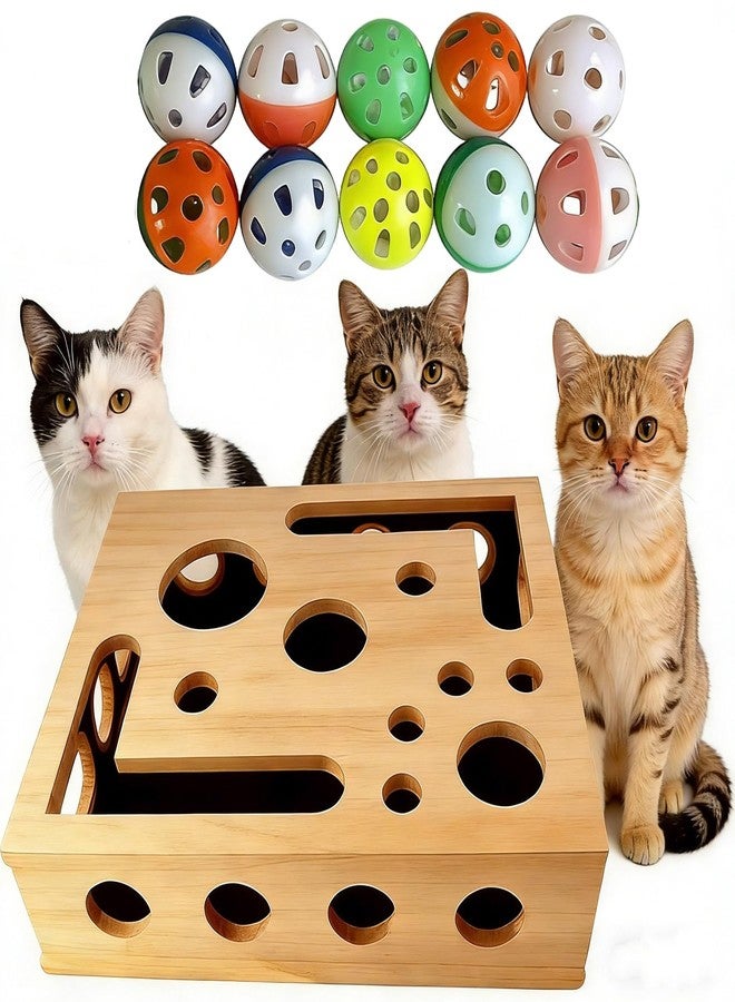 AHJK Cat Scratch Puzzle Enrichment Maze Box Wooden Nail File with Bell Ball Sandpaper Inside, Stress-Free Alternative to Nail Clippers and Grinders, for Cats that Hate Nail Trimming (Style-A) - Image 1