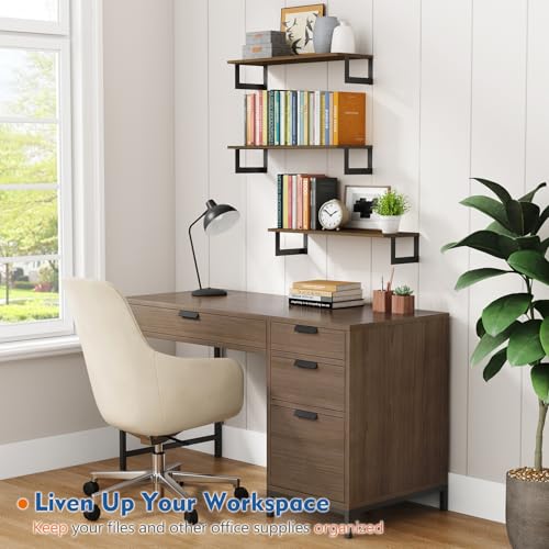 Harwaya Floating Book Shelves for Wall 3-Pack, 24 Inch Long Wall Mount Bookshelf for Bedroom, Rustic Farmhouse Wood Hanging Bookshelves for Living Room Office Books Plants (Dark Brown) - Image 4