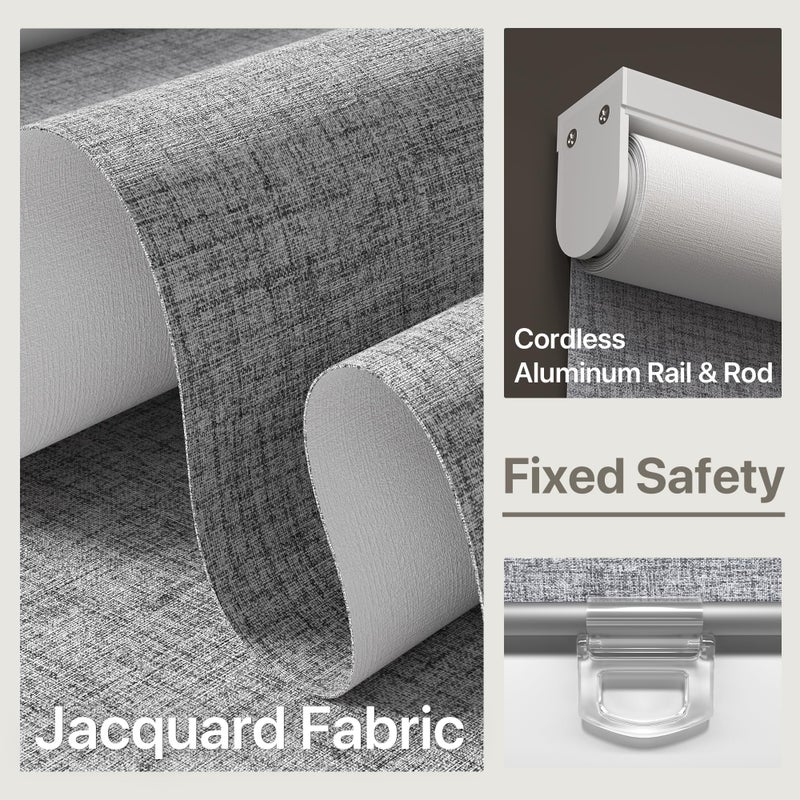 GENIMO 100% Blackout Roller Window Shades, Window Blinds Cordless with Thermal Insulated, UV Protection Fabric, Mini French Door Blinds for Home, Office, Bedroom, Easy to Install, Grey, 34" W X 72" H - Image 5