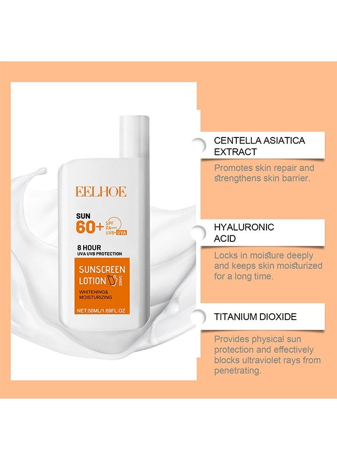 EELHOE Invisible Texture Sunscreen Lotion, 8 Hour UVA UVB Protection, Sunscreen Lotion, Whitening Moisturizing Non-Greasy Water Resistant Sunscreen Gel Cream, SPF 60+, for Face and Body 50ml - Image 2