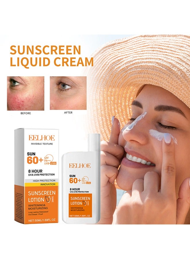 EELHOE Invisible Texture Sunscreen Lotion, 8 Hour UVA UVB Protection, Sunscreen Lotion, Whitening Moisturizing Non-Greasy Water Resistant Sunscreen Gel Cream, SPF 60+, for Face and Body 50ml - Image 1