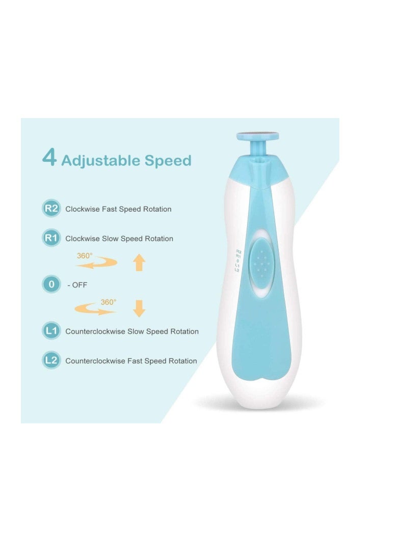 Gnker Baby Nail Trimmer File Electric Safe Nail Clippers With Light For Newborn Or Toddler Toes And Fingernails, 12 In 1 With 4 Replacement Pads And Nail Cutter Blue - Image 3