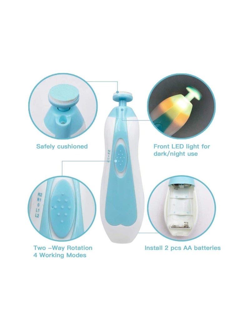 Gnker Baby Nail Trimmer File Electric Safe Nail Clippers With Light For Newborn Or Toddler Toes And Fingernails, 12 In 1 With 4 Replacement Pads And Nail Cutter Blue - Image 2