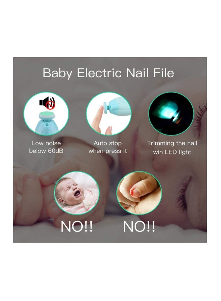 Gnker Baby Nail Trimmer File Electric Safe Nail Clippers With Light For Newborn Or Toddler Toes And Fingernails, 12 In 1 With 4 Replacement Pads And Nail Cutter Blue - Image 5
