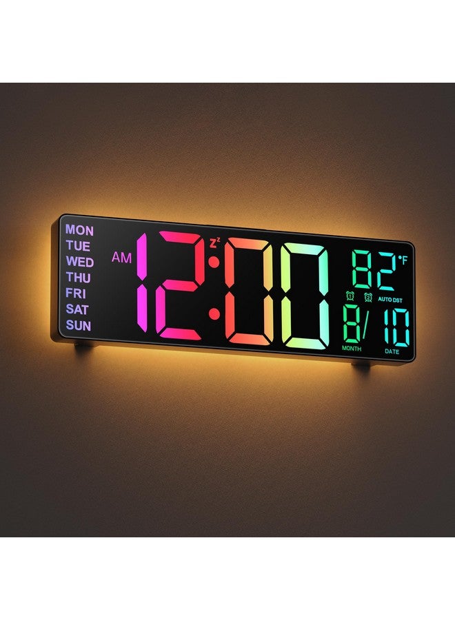 Jall 10.5'' Large Digital Wall Clock With Remote Control, Dual Alarm With Big Led Screen Dispaly, 8 Rgb Colors, Auto Dst, Temperature For Living Room, Bedroom, Decor, Gift For Elderly - Image 1