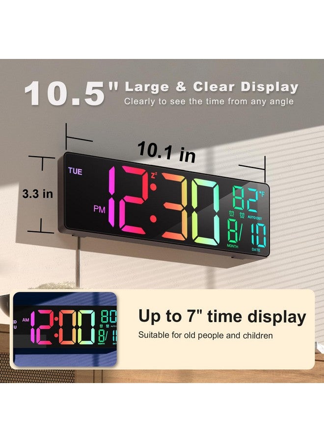 Jall 10.5'' Large Digital Wall Clock With Remote Control, Dual Alarm With Big Led Screen Dispaly, 8 Rgb Colors, Auto Dst, Temperature For Living Room, Bedroom, Decor, Gift For Elderly - Image 2