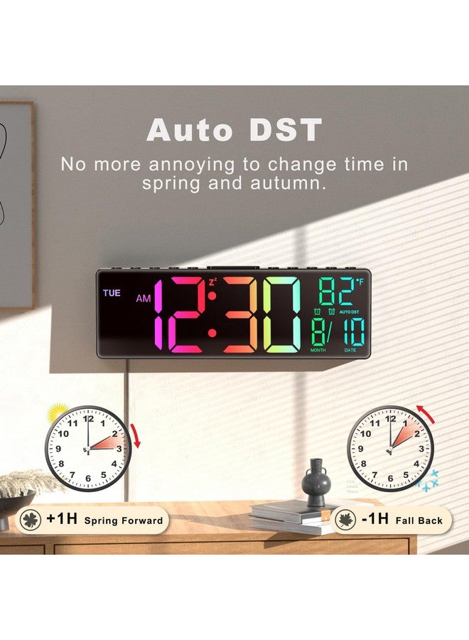 Jall 10.5'' Large Digital Wall Clock With Remote Control, Dual Alarm With Big Led Screen Dispaly, 8 Rgb Colors, Auto Dst, Temperature For Living Room, Bedroom, Decor, Gift For Elderly - Image 5