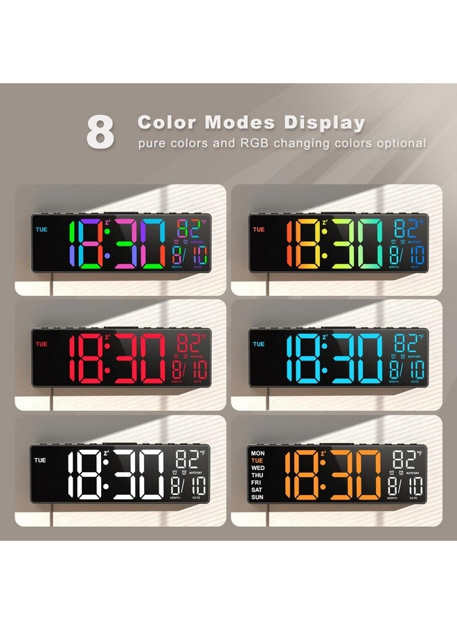 Jall 10.5'' Large Digital Wall Clock With Remote Control, Dual Alarm With Big Led Screen Dispaly, 8 Rgb Colors, Auto Dst, Temperature For Living Room, Bedroom, Decor, Gift For Elderly - Image 3