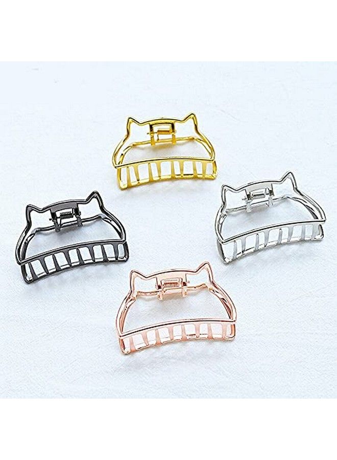 ANNACREATIONS Korean Style Metal Hair Claw Clips Hair Catch Barrette Jaw Clamp For Women Half Bun Hairpins For Thick Hair Pack Of 4 (Gold Gloss) (Cat Multi 4) - Image 1
