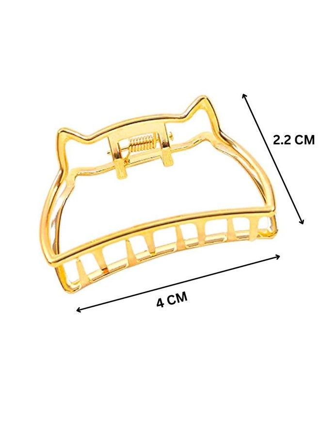 ANNACREATIONS Korean Style Metal Hair Claw Clips Hair Catch Barrette Jaw Clamp For Women Half Bun Hairpins For Thick Hair Pack Of 4 (Gold Gloss) (Cat Multi 4) - Image 3