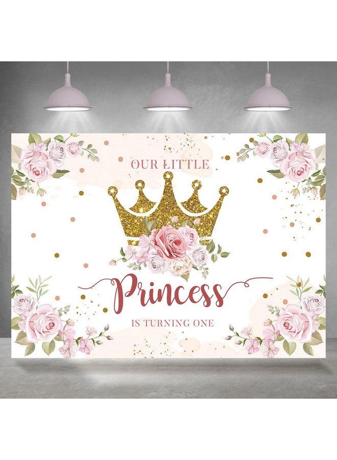 Rsuuinu Little Princess Backdrop 1St Birthday Party Decorations For Girls Pink Flowers Banner Gold Crown Glitter Happy First Birthday Photography Background Cake Table Decor Photo Booth Props 7X5Ft - Image 1