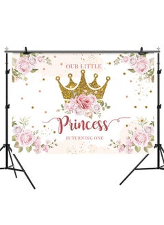 Rsuuinu Little Princess Backdrop 1St Birthday Party Decorations For Girls Pink Flowers Banner Gold Crown Glitter Happy First Birthday Photography Background Cake Table Decor Photo Booth Props 7X5Ft  - Image 4