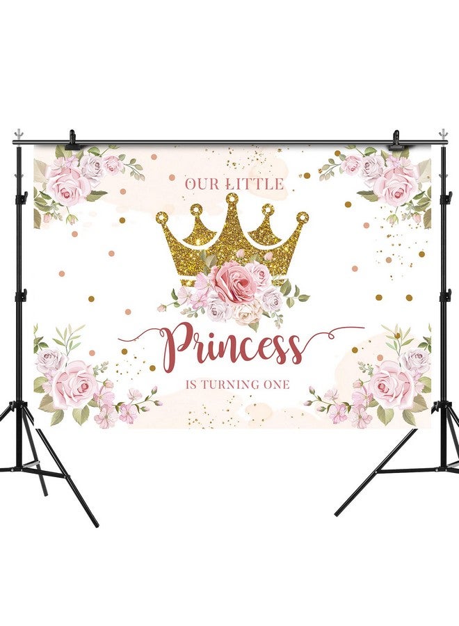 Rsuuinu Little Princess Backdrop 1St Birthday Party Decorations For Girls Pink Flowers Banner Gold Crown Glitter Happy First Birthday Photography Background Cake Table Decor Photo Booth Props 7X5Ft - Image 4
