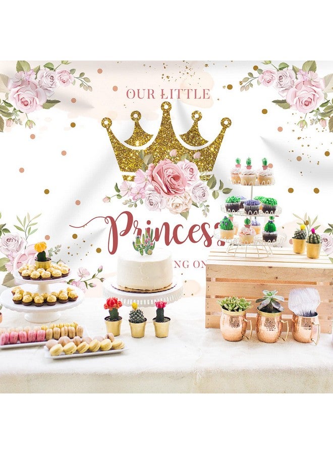 Rsuuinu Little Princess Backdrop 1St Birthday Party Decorations For Girls Pink Flowers Banner Gold Crown Glitter Happy First Birthday Photography Background Cake Table Decor Photo Booth Props 7X5Ft - Image 5