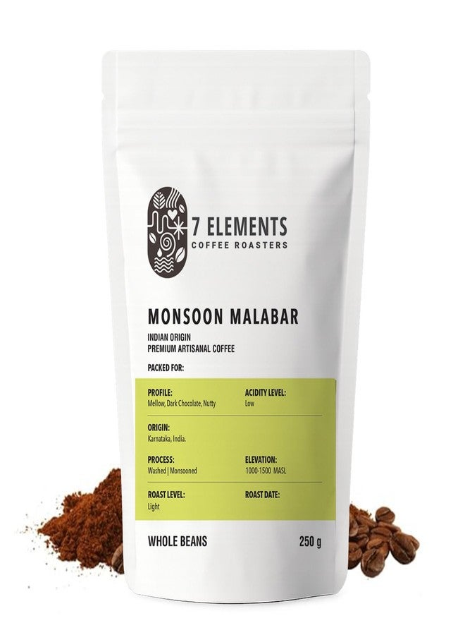 7 Elements Coffee Roasters Monsoon Malabar Ground Coffee - 250 g (Pack of 1) | Light Roast (Espresso, Moka Pot Grind) | 100% Arabica Freshly Roasted Coffee Grounds | AA Grade | Rich Flavorful Coffee - Image 1