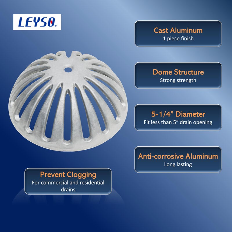 Leyso مصفاة حوض تصريف من الألومنيوم شديدة التحمل من Leyso Fs-Ds، غطاء تصريف أرضية للمطبخ، مطعم بار بوفيه أو خدمة الطعام. 5-1/4 بوصة قطر × 2-1/4 بوصة ارتفاع (1 قطعة) - Image 2