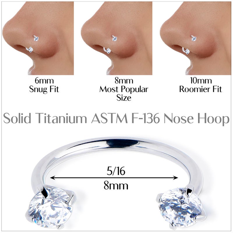 Body Candy Double Gem Titanium Horseshoe Nose Ring - Internally Threaded Solid Titanium Clear CZ Horseshoe Nose Hoop - Image 4