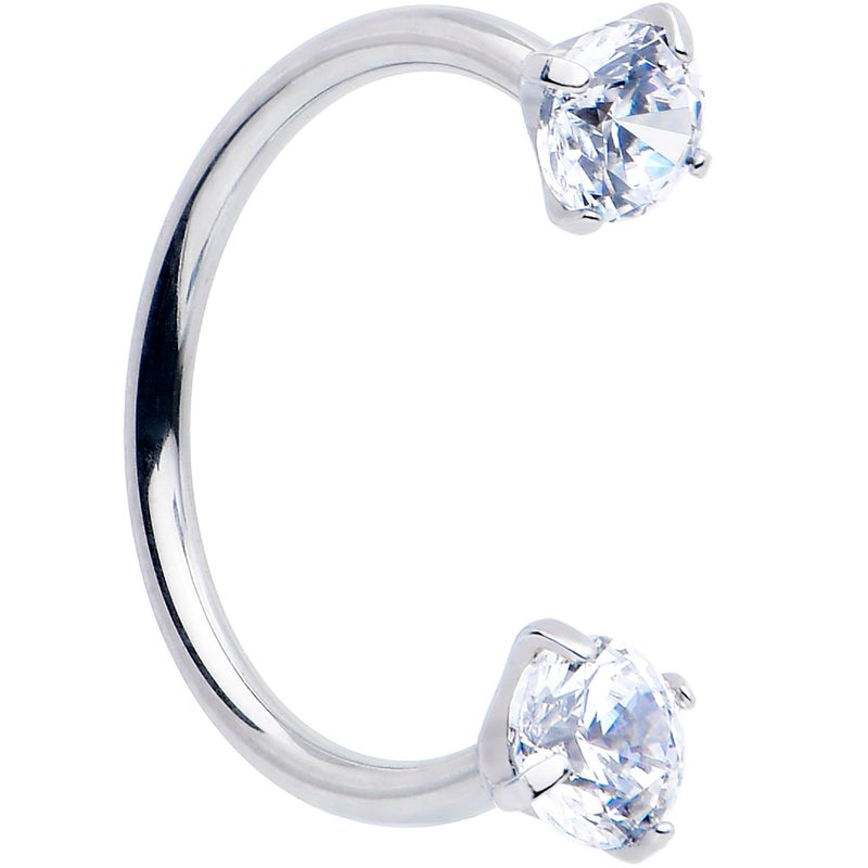 Body Candy Double Gem Titanium Horseshoe Nose Ring - Internally Threaded Solid Titanium Clear CZ Horseshoe Nose Hoop - Image 1