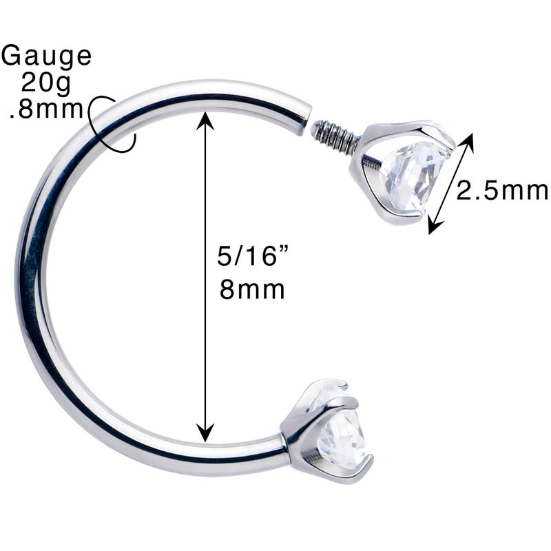 Body Candy Double Gem Titanium Horseshoe Nose Ring - Internally Threaded Solid Titanium Clear CZ Horseshoe Nose Hoop - Image 2