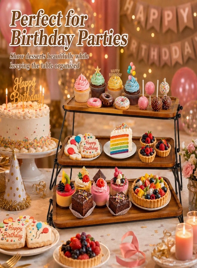 RHBLME Tiered Tray Stand, Acacia Wood Dessert Table Display Set, 3 Tier Cupcake Stand and Towers Serving Tray for Party, Decorative Tiered Tray Rustic Wood Serving Platters and Trays - Image 5