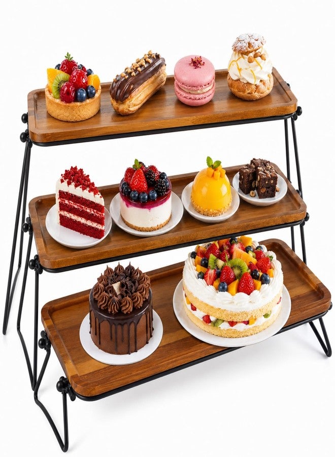 RHBLME Tiered Tray Stand, Acacia Wood Dessert Table Display Set, 3 Tier Cupcake Stand and Towers Serving Tray for Party, Decorative Tiered Tray Rustic Wood Serving Platters and Trays - Image 1