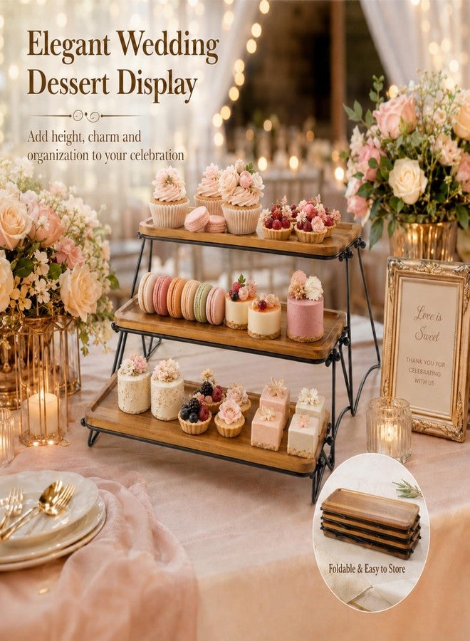 RHBLME Tiered Tray Stand, Acacia Wood Dessert Table Display Set, 3 Tier Cupcake Stand and Towers Serving Tray for Party, Decorative Tiered Tray Rustic Wood Serving Platters and Trays - Image 4