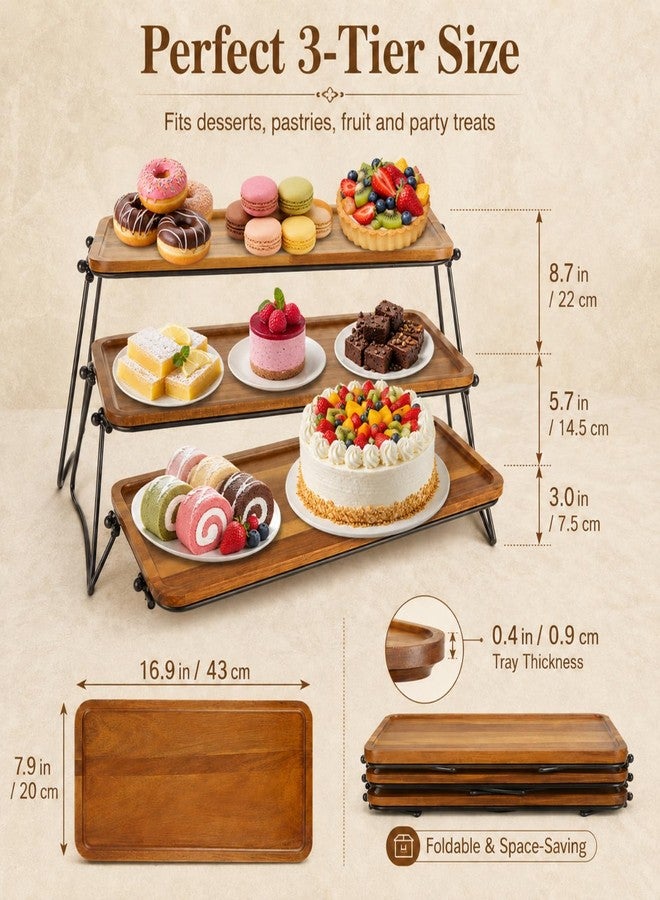 RHBLME Tiered Tray Stand, Acacia Wood Dessert Table Display Set, 3 Tier Cupcake Stand and Towers Serving Tray for Party, Decorative Tiered Tray Rustic Wood Serving Platters and Trays - Image 2