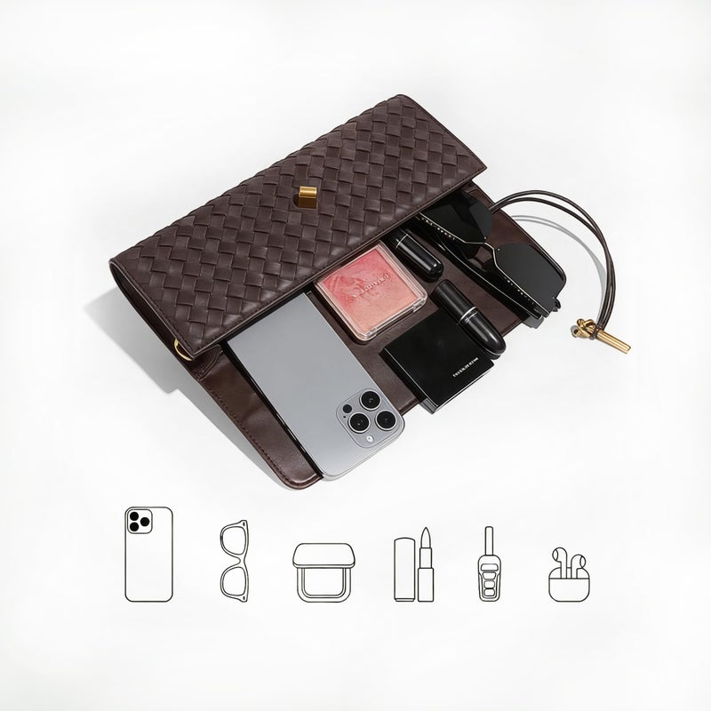 JYG Suede Woven Handbag for Women Dark Brown Trendy Evening Shoulder Bag Casual Clutch Purse Crossbody Satchel with Metal Buckle 2025 - Image 4