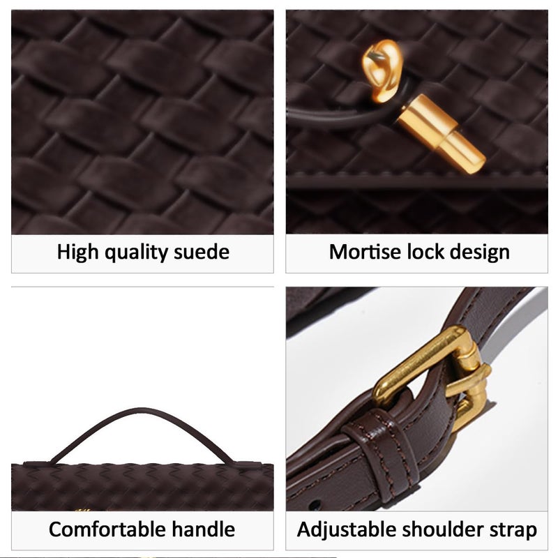JYG Suede Woven Handbag for Women Dark Brown Trendy Evening Shoulder Bag Casual Clutch Purse Crossbody Satchel with Metal Buckle 2025 - Image 2