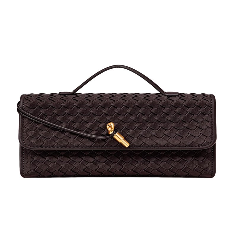 JYG Suede Woven Handbag for Women Dark Brown Trendy Evening Shoulder Bag Casual Clutch Purse Crossbody Satchel with Metal Buckle 2025 - Image 1