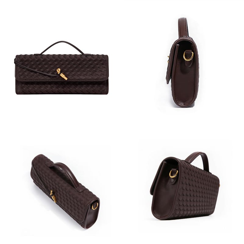 JYG Suede Woven Handbag for Women Dark Brown Trendy Evening Shoulder Bag Casual Clutch Purse Crossbody Satchel with Metal Buckle 2025 - Image 3