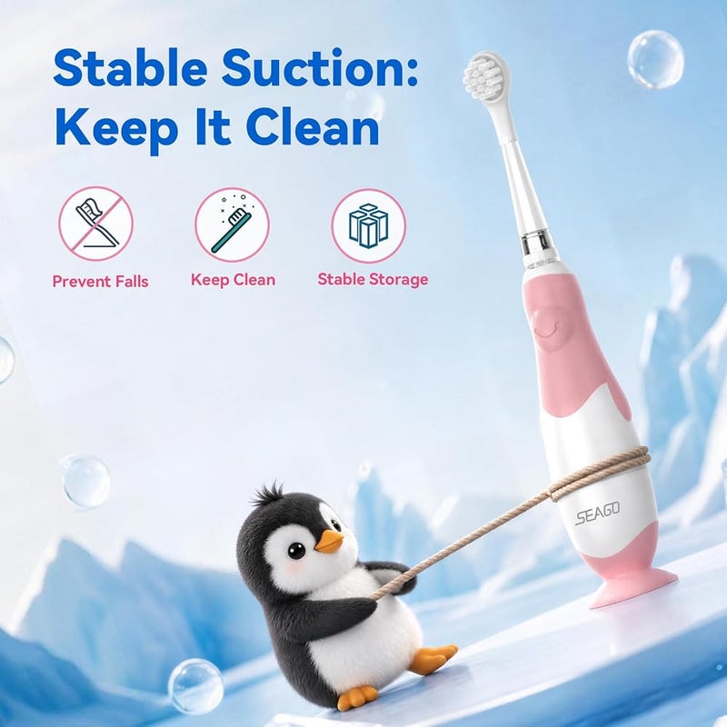 SEAGO Toddler Electric Toothbrushes for Baby Ages 0-3 Years, Baby Toothbrush with Smart Timer and Suction Base, 4 Replacement Brush Heads SG-513 - Image 4
