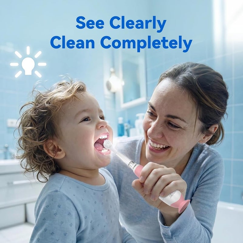 SEAGO Toddler Electric Toothbrushes for Baby Ages 0-3 Years, Baby Toothbrush with Smart Timer and Suction Base, 4 Replacement Brush Heads SG-513 - Image 3