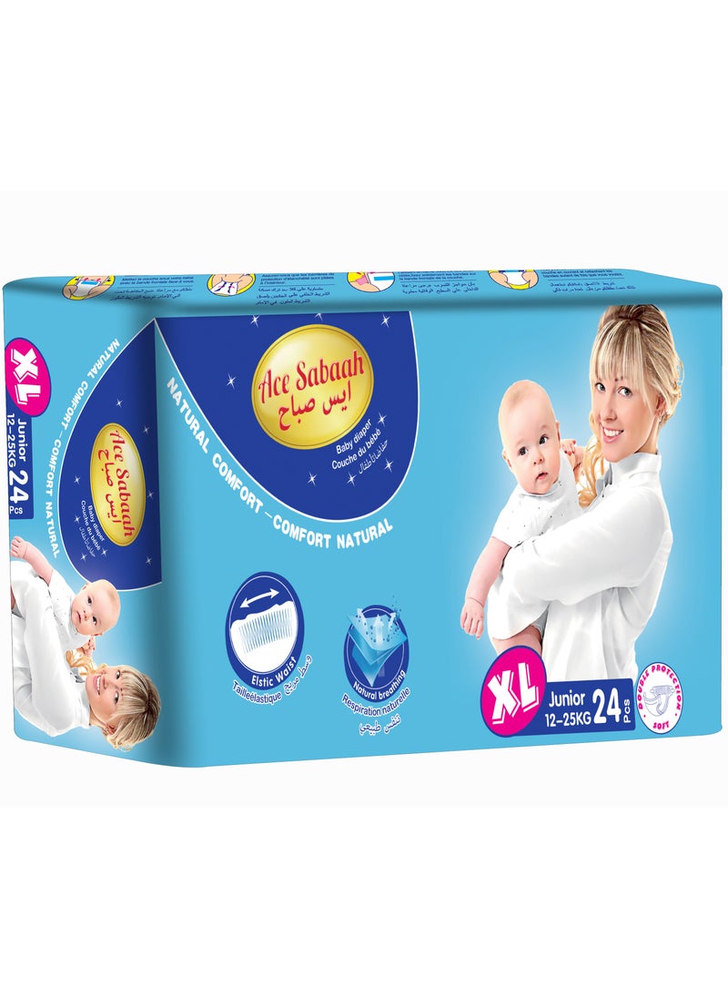 Ace Sabaah - Natural Comfort Baby Diaper Extra Large Junior 12-25kg 24 pcs - Image 1