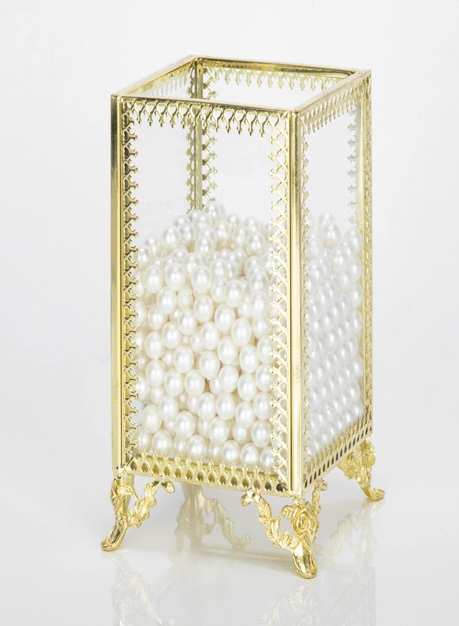 HKS Makeup Brush Holder Vintage Glass Handmade Organizer with White Pearls for Nail Brush, Vanity, Bathroom, Dresser, Countertop - Gold - Image 3