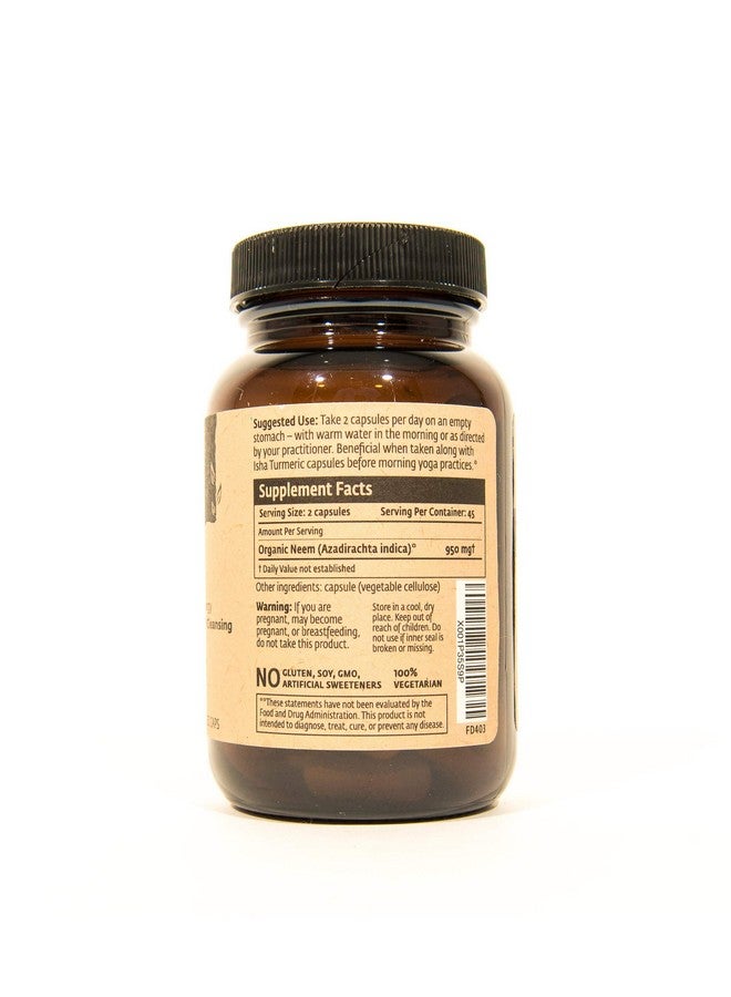 ISHA Organic Neem Supplement - Natural Ayurvedic Herbal Cleanser and Purifier: Boosts Immunity - 90 Vegetarian Capsules, 900 mg Each - Image 3