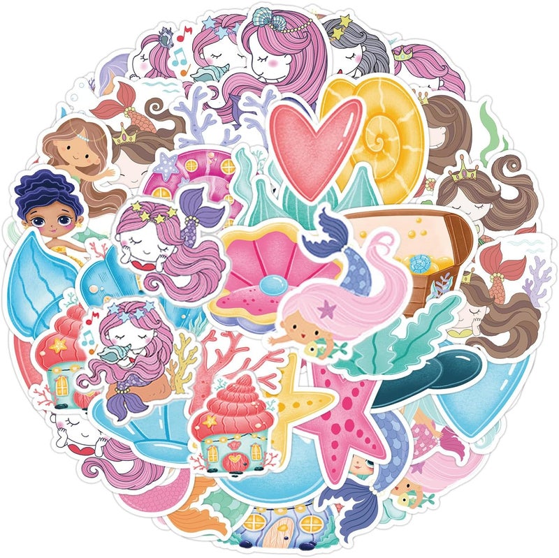 QTL Cute Mermaid Stickers for Kids Girls, Waterproof Vinyl Stickers for Party Favors and Birthday Gifts, Ideal for Water Bottles, Laptops, 50PCS - Image 1
