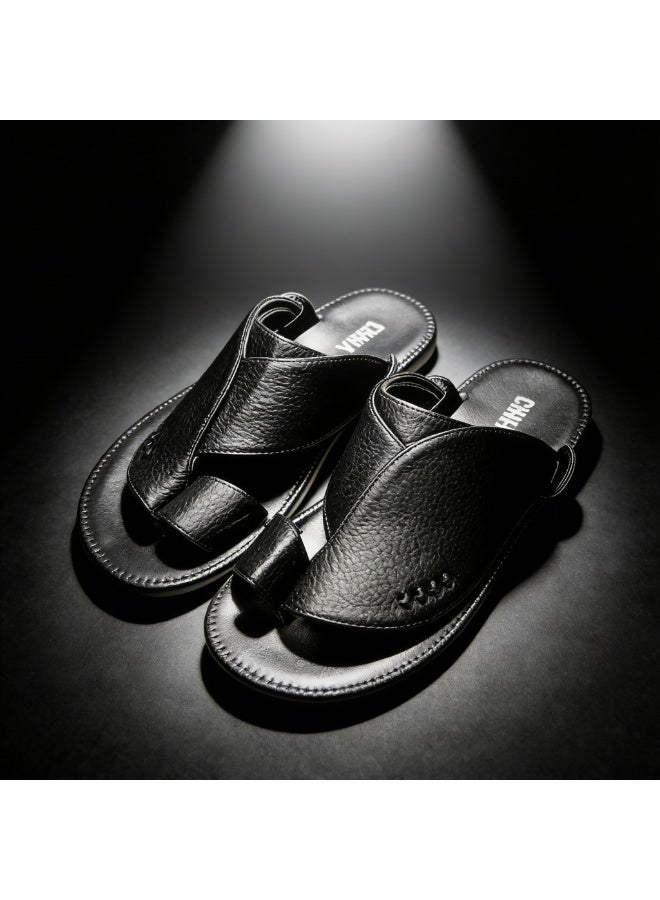 Men's Leather Casual Sandals, Open Toe Soft Strap Non Slip Rubber Sole Summer Daily Shoes - Image 1