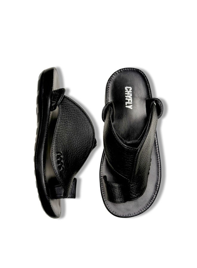 Men's Leather Casual Sandals, Open Toe Soft Strap Non Slip Rubber Sole Summer Daily Shoes - Image 3