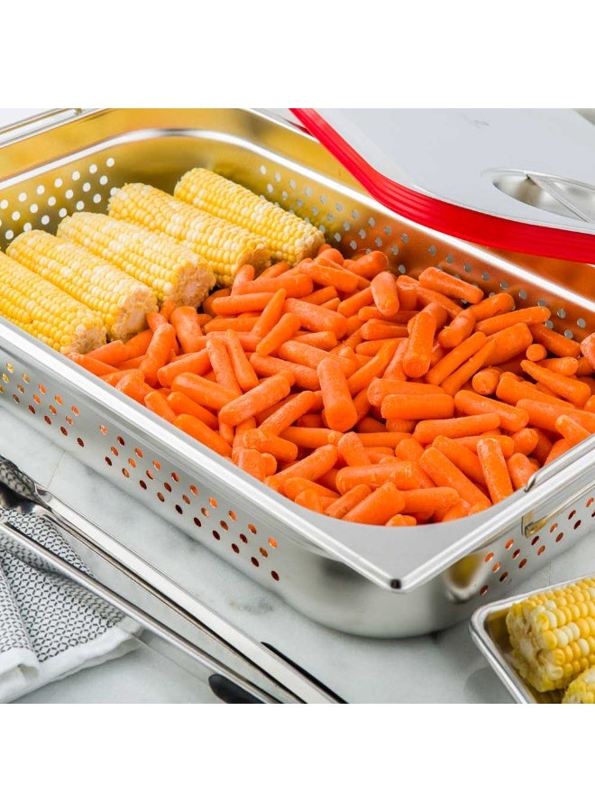 Restaurantware Perforated Steam Table Pan - Full Size - 4" Deep - Collapsible Handles - Anti Jam - Commercial Grade Stainless Steel - 1ct Box - Met Lux - Image 3