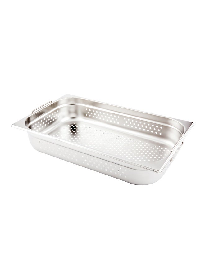 Restaurantware Perforated Steam Table Pan - Full Size - 4" Deep - Collapsible Handles - Anti Jam - Commercial Grade Stainless Steel - 1ct Box - Met Lux - Image 1
