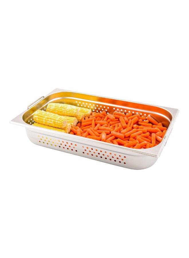 Restaurantware Perforated Steam Table Pan - Full Size - 4" Deep - Collapsible Handles - Anti Jam - Commercial Grade Stainless Steel - 1ct Box - Met Lux - Image 2