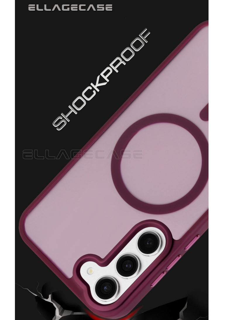 ELLAGECASE حافظة أنيقة بلون بورغندي لهاتف سامسونج جالاكسي S23 بلس، حماية قوية للكاميرا، مضادة للصدمات، حماية معززة، متوافقة مع شحن MagSafe والشحن اللاسلكي - Image 2